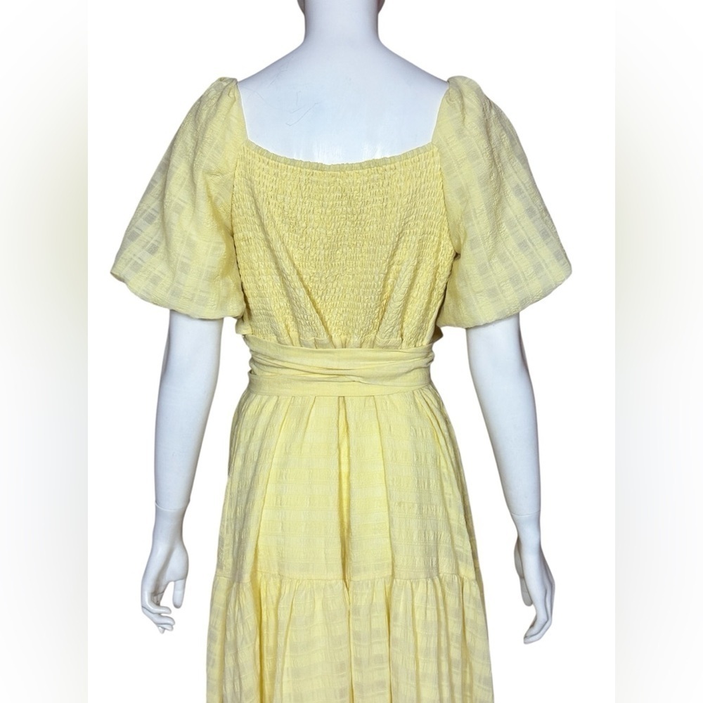Astr Romano Bohemian Yellow Midi Dress with Puff Sleeves Size Large - Picture 11 of 15